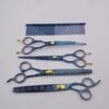 Professional 4 Pieces Dog/Pet Grooming Shears Paw Printed Titanium Blue Set With Steel Comb